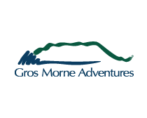 Logo of Gros Morne Adventures featuring a stylized mountain and water design with the company name.