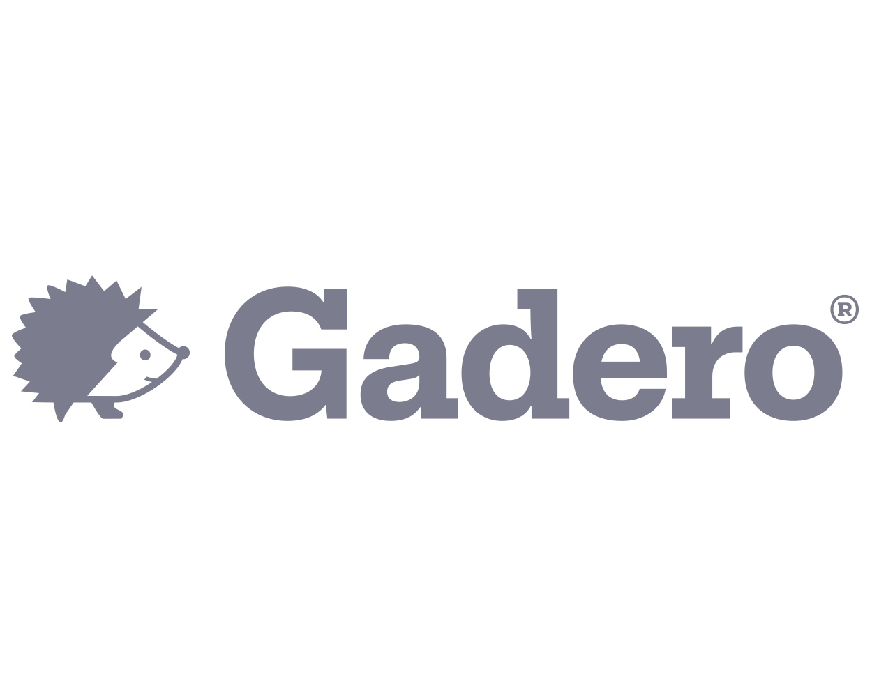 Een zwart logo van Gadero met een gestileerde grijze egel, de tekst 'Gadero' daarnaast in grijze letters.