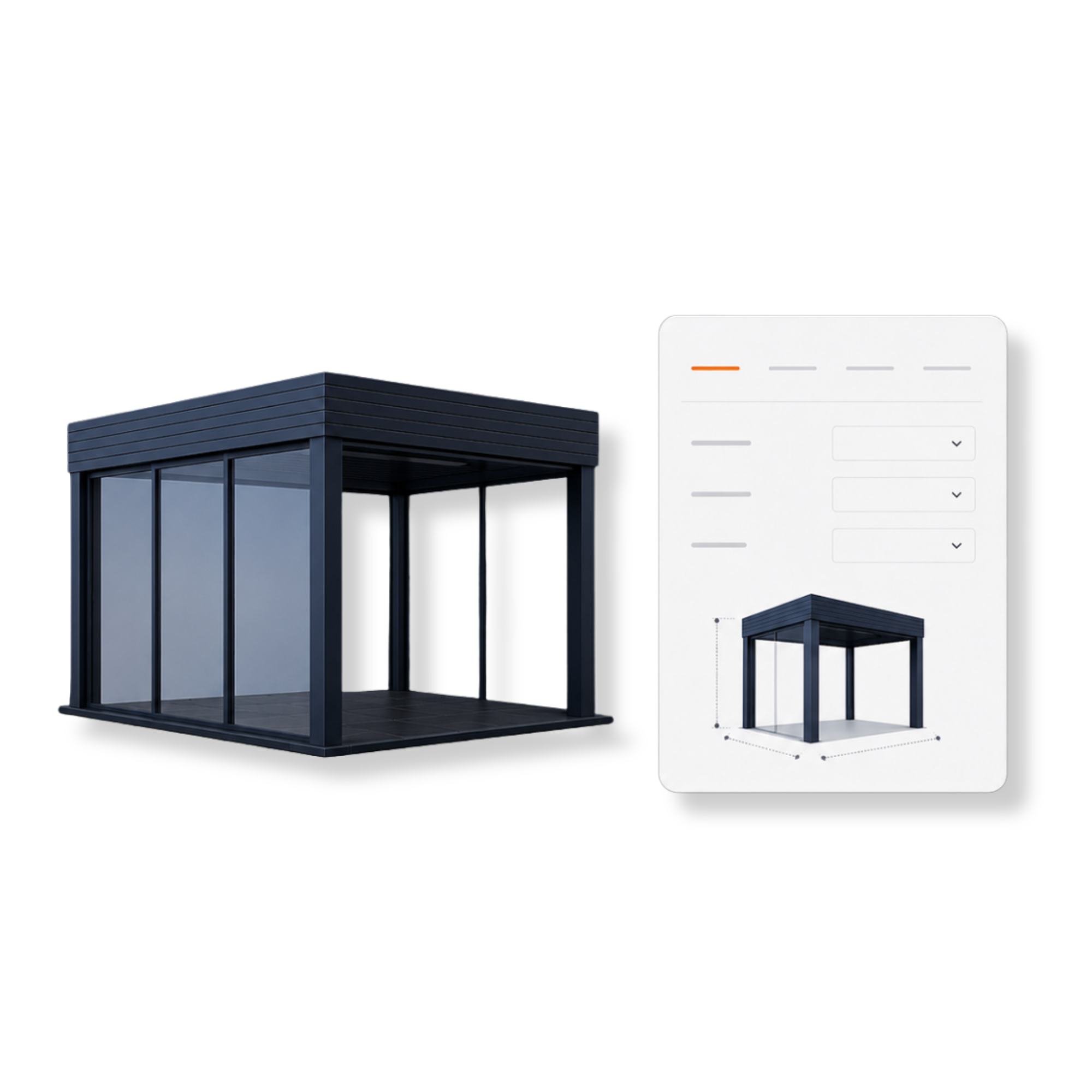 Illustratie van een overkapping naast een configurator met de innOVeet 3D configurator app