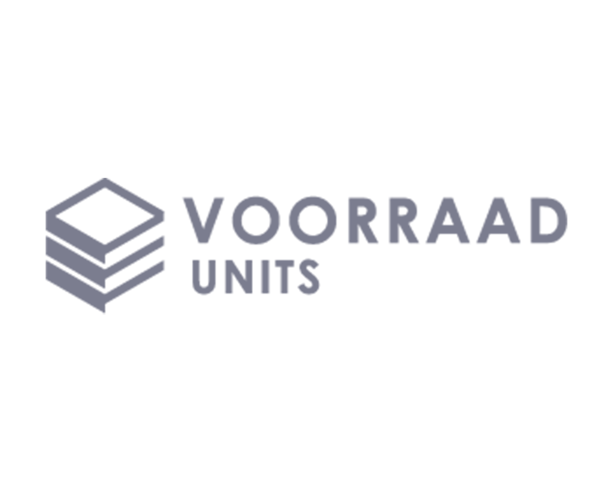 Logo van Voorraad Units met een gestapeld voorraadbord en de tekst 'VOORRAAD UNITS'.