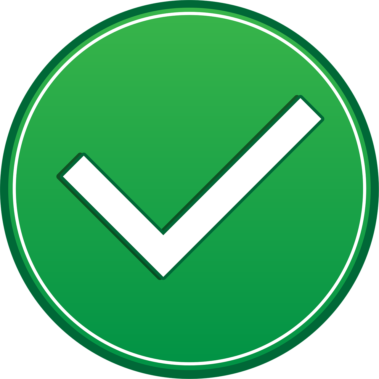 Green circular badge with a white checkmark in the center.