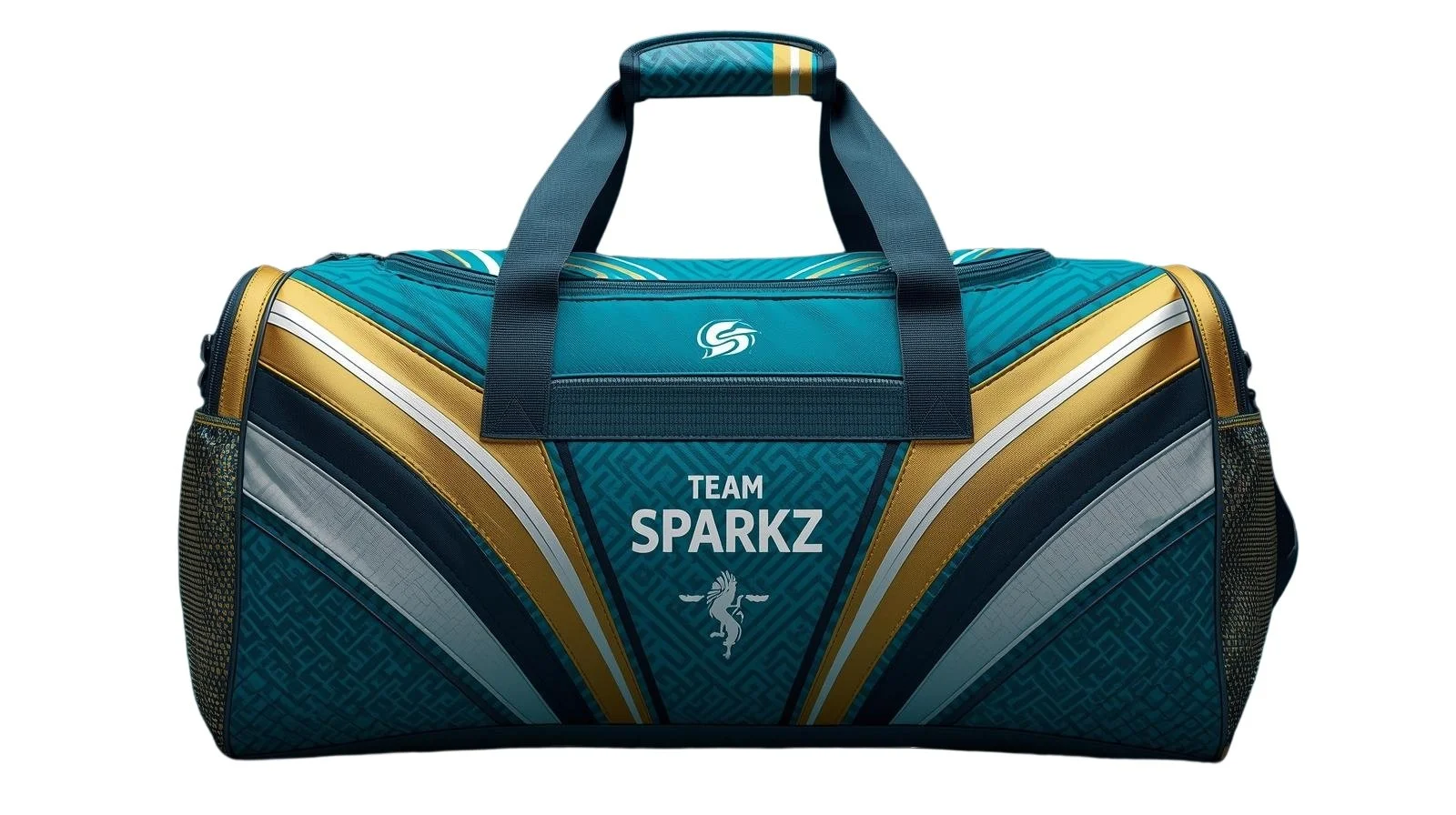 Teal, Gold, Black and White Duffle Bag