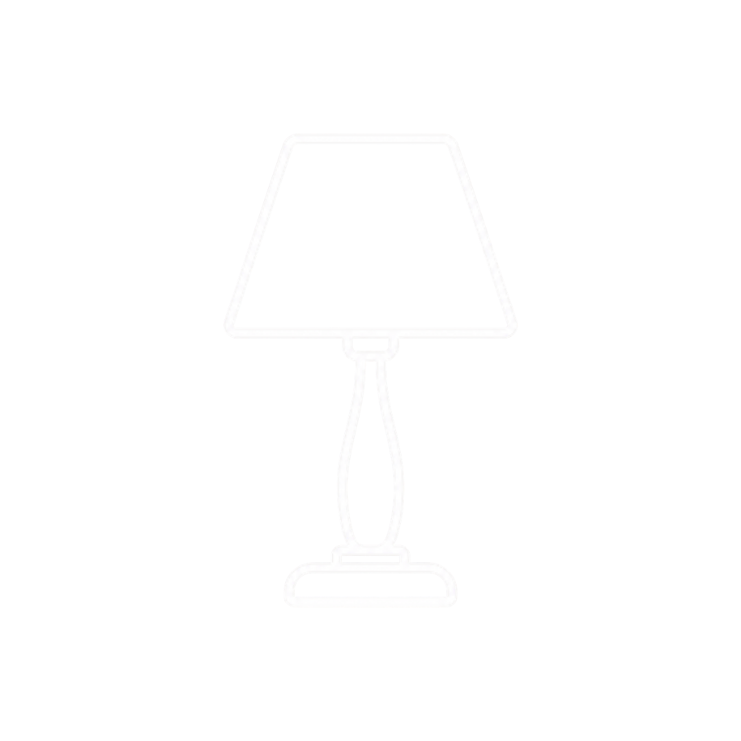 Line drawing of a table lamp with a lampshade on a black background.