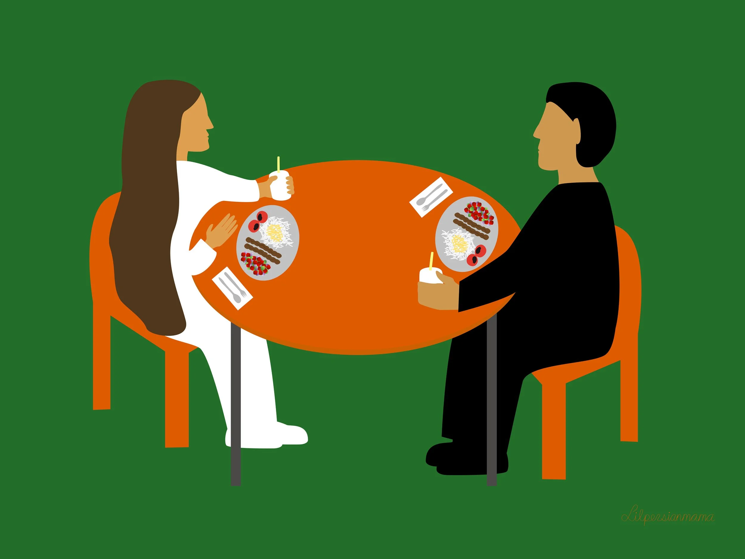 This is a normal scene, right? A man and a woman sitting at a table eating chelo kabab.

In Iranian schools starting in elementary school all the way up through university this isn’t allowed. Women and men aren’t able to sit together during lunch and