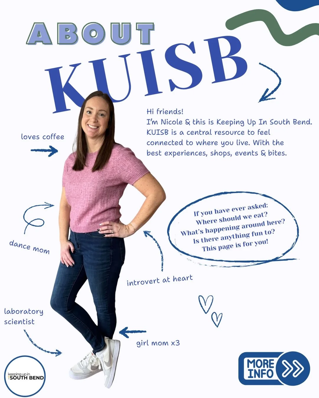 👋🏻 Hi, I&rsquo;m Nicole! 

Between coffee runs and dance competitions you&rsquo;ll find me here!!

I find the local events so you don&rsquo;t have to! If you live in South Bend, Mishawaka, Granger, Elkhart, Goshen or Middlebury make sure you give @