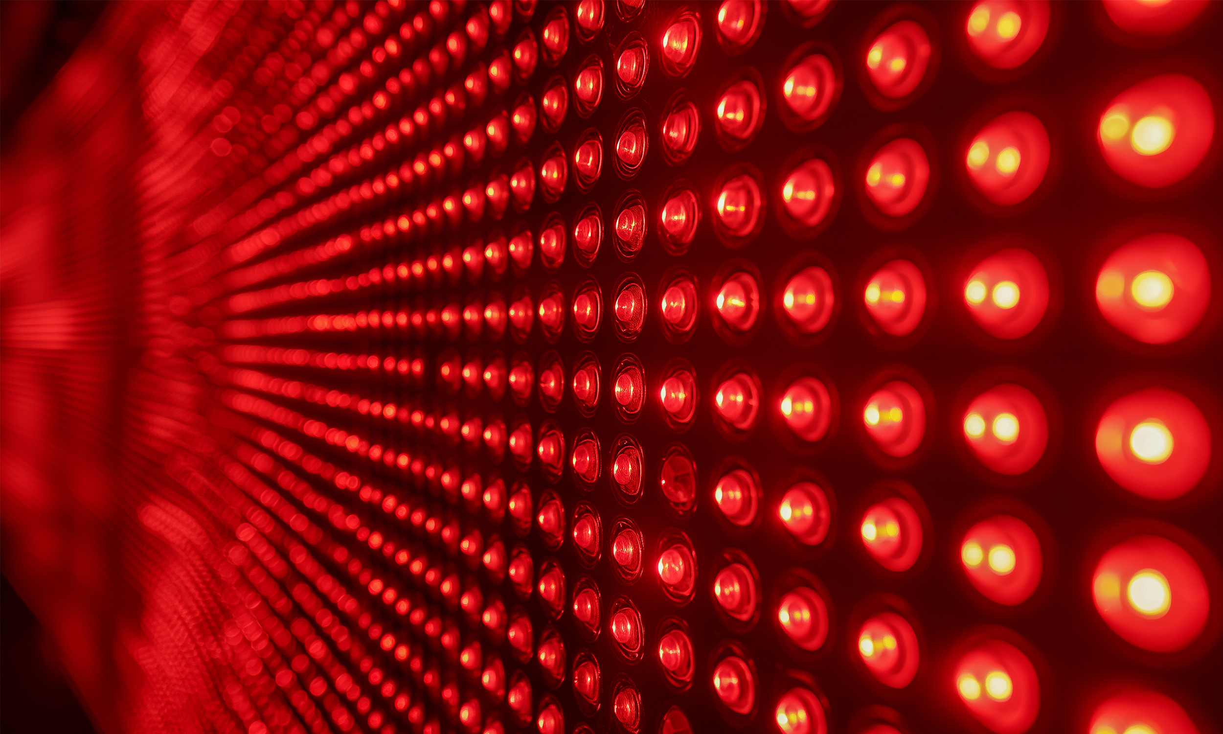 A red light therapy grid of lights.