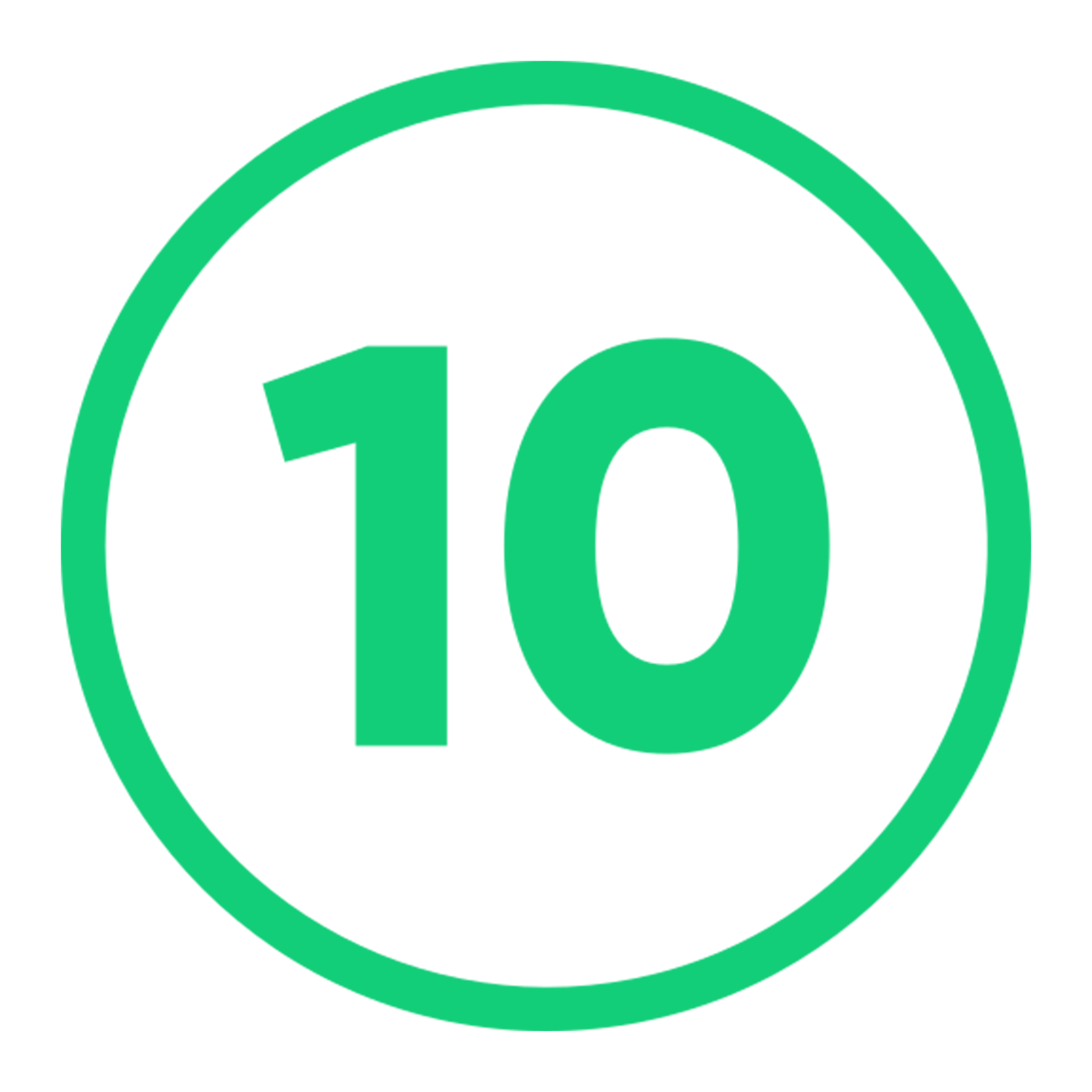 Green number ten inside a circle indicating a perfect score or rating.