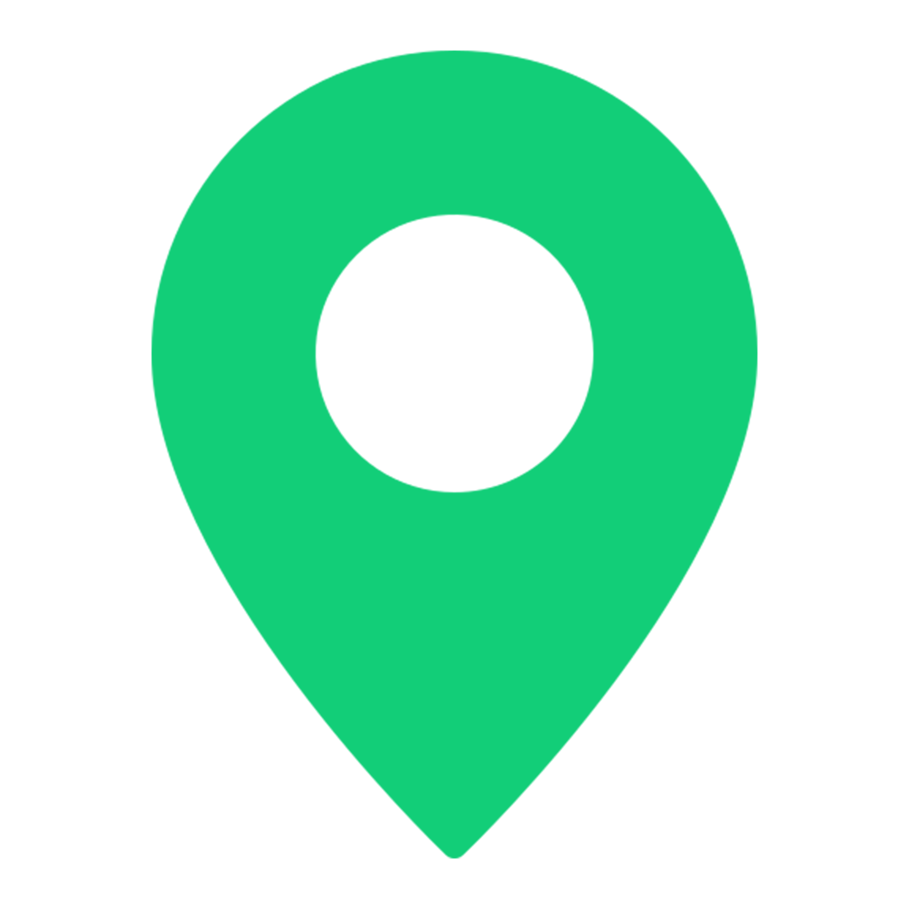 Green location pin icon with a black circle in the center on a transparent background.