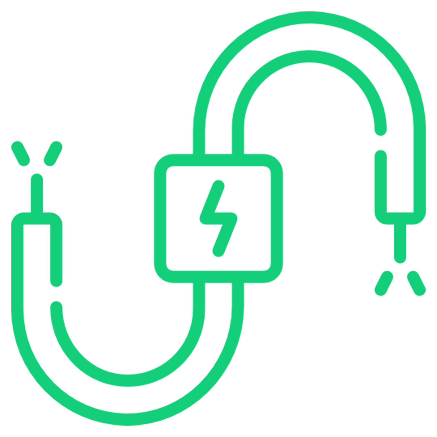 Illustration of an electric car charging cable with a charging station symbol in the middle.