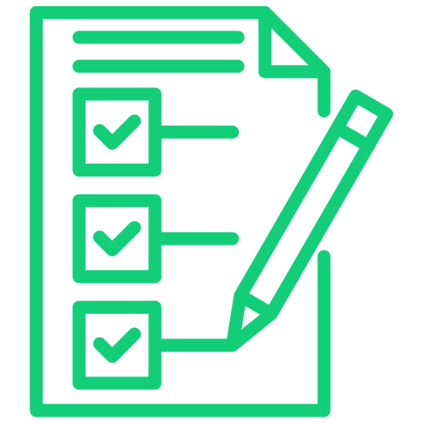 Outline of a checklist with checkmarks and a pencil.