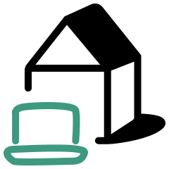 Modern house on a hillside surrounded by grassy fields and mountains in the background.