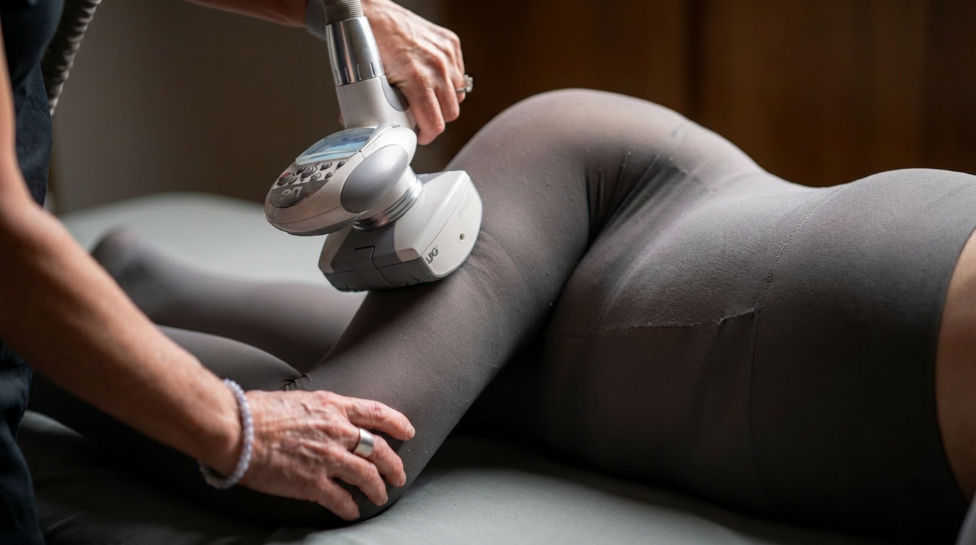 LPG Endermologie device being applied during a body contouring session at Be Smooth Portland