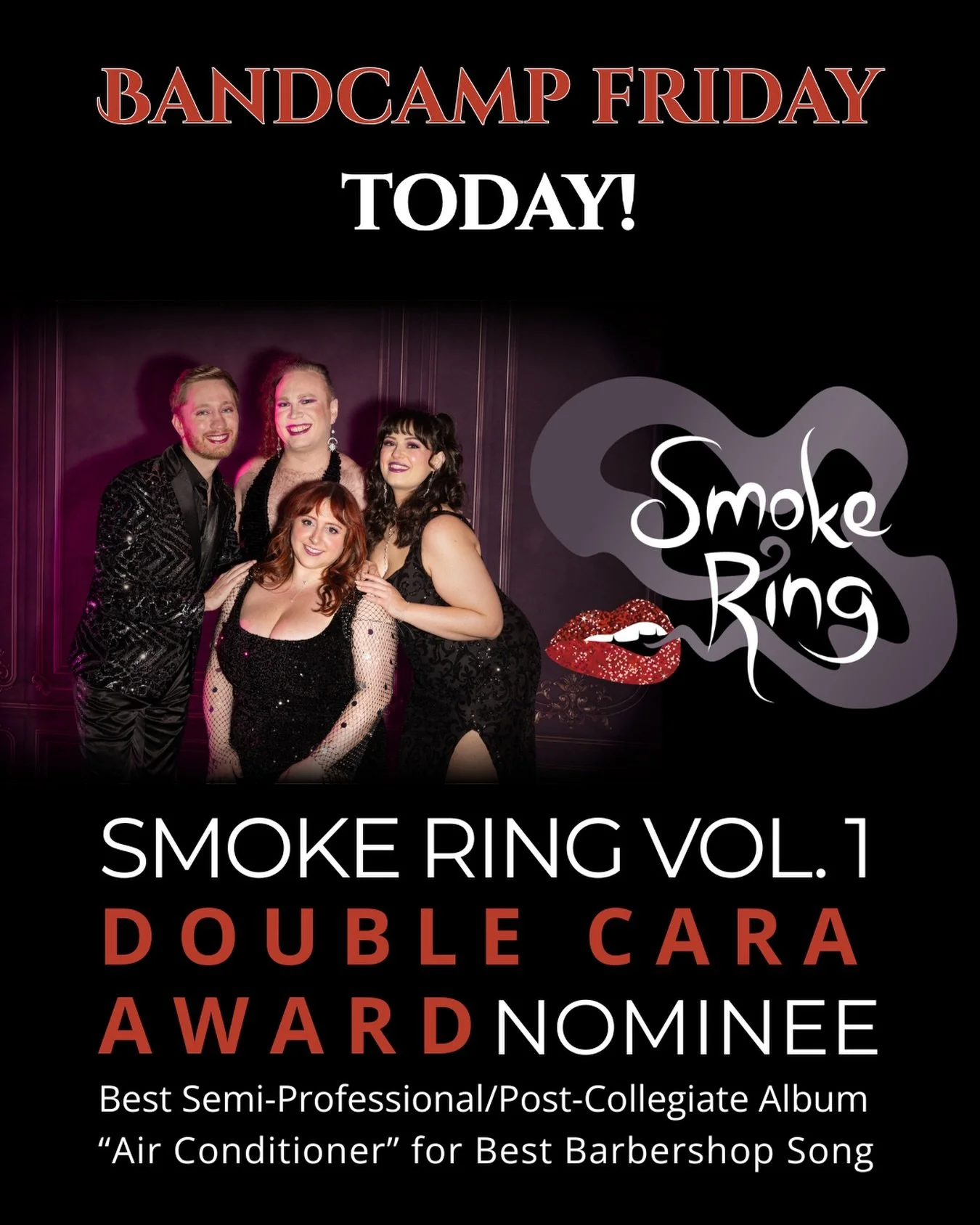 ICYMI: Our debut album is a DOUBLE CARA AWARD NOMINEE! 🏆🏆

We are still reeling from the announcement a couple weeks ago, and tomorrow is the absolute best day to help us celebrate! It&rsquo;s Bandcamp Friday! 

We released Smoke Ring Vol. 1 almost