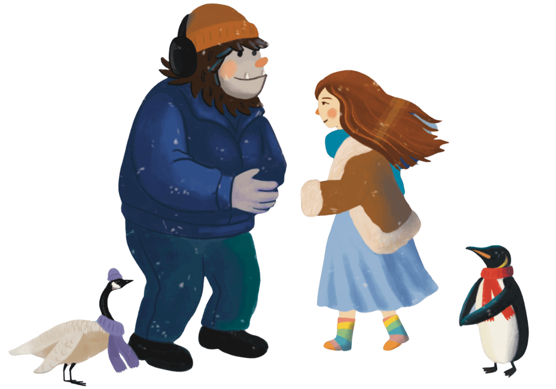 The princess and Yeti dance with a few arctic friends