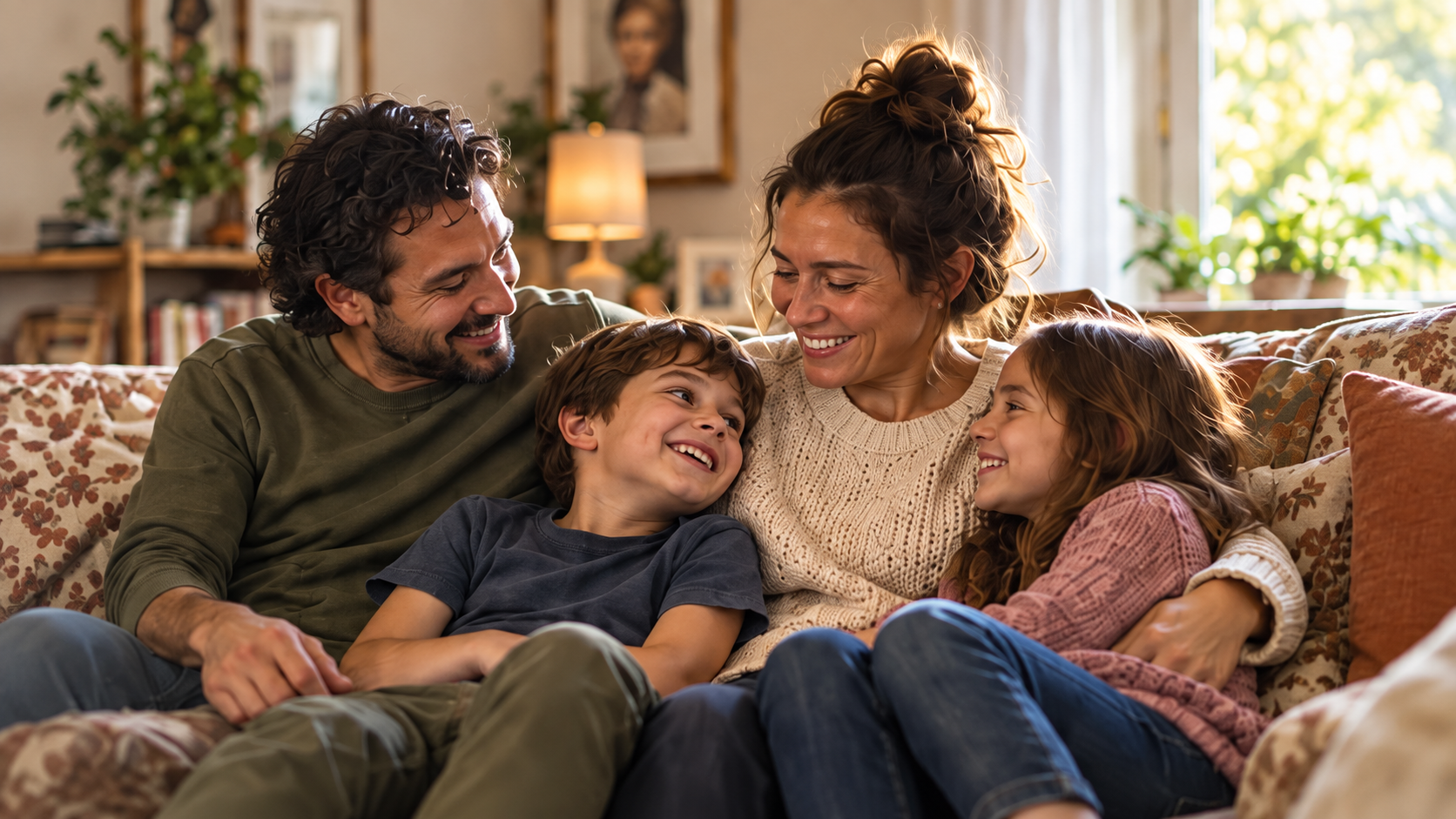 A family sharing a relaxed moment together at home