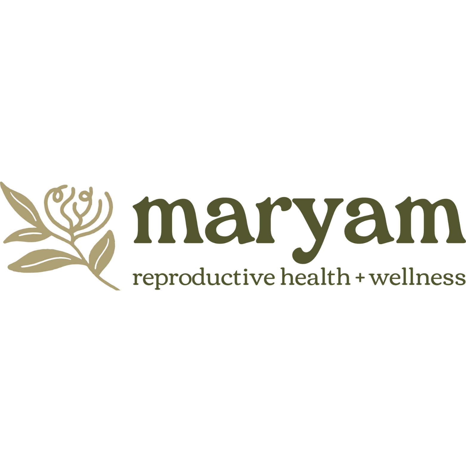 Logo for Maryam Reproductive Health + Wellness featuring a stylized flower and leaves in green tones with the company name and tagline.
