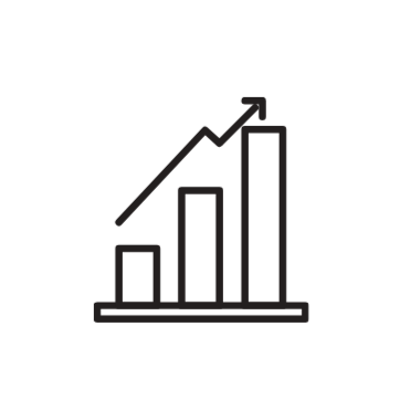 A black line graph with an upward trend and bar graph beneath it.