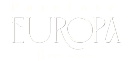 Graphic design with the words 'Pure Love Europa Wedding floral design' in black and white.