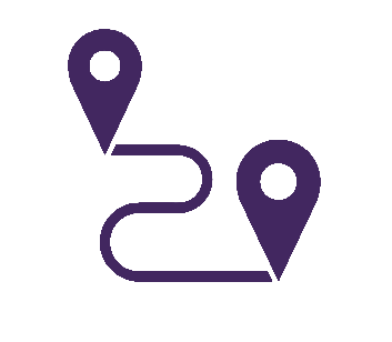 Simple map with two location markers connected by a winding route