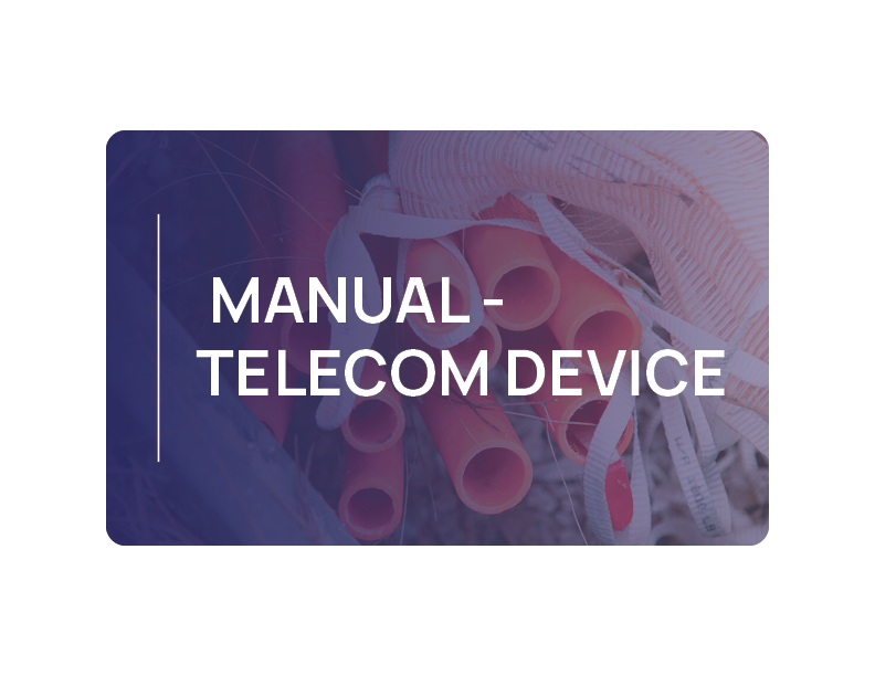 Cover of a manual titled 'Manual - Telecomm Device' featuring tubes and medical equipment in the background.