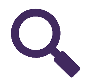 Purple magnifying glass icon on a white background.