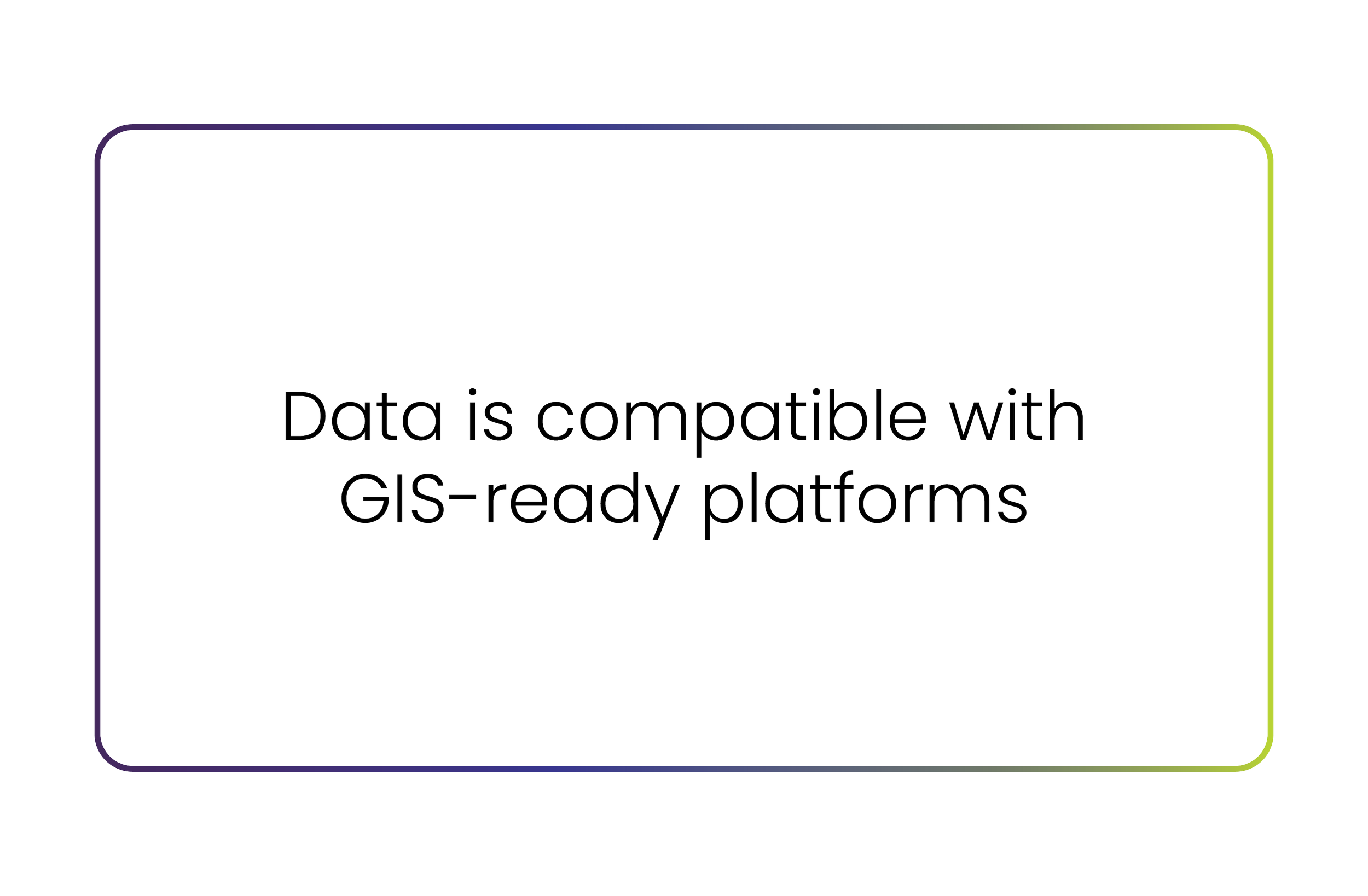 Graphic box with the text 'Data is compatible with GIS-ready platforms,' on a white background with yellow and green lines.