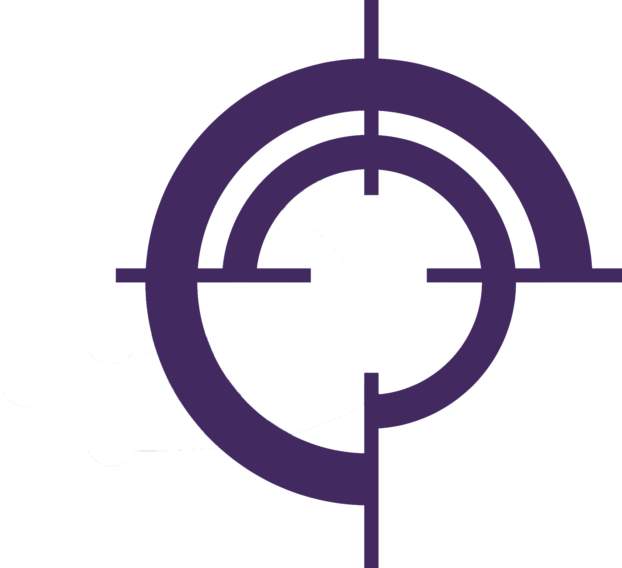 Radar targeting reticle overlaying a map with a trackable path and icons.