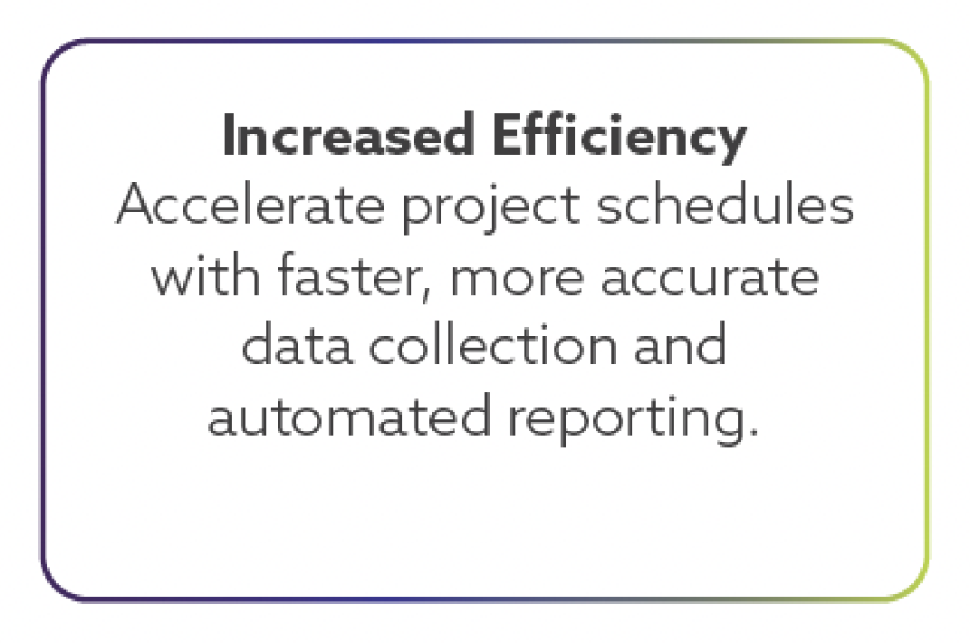 Text box with the heading 'Increased Efficiency' and the subtext 'Accelerate project schedules with faster, more accurate data collection and automated reporting.'