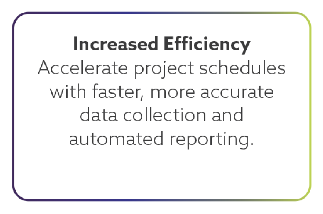 Text box with the headline 'Increased Efficiency' and the subtext about accelerating project schedules through faster data collection and automated reporting.