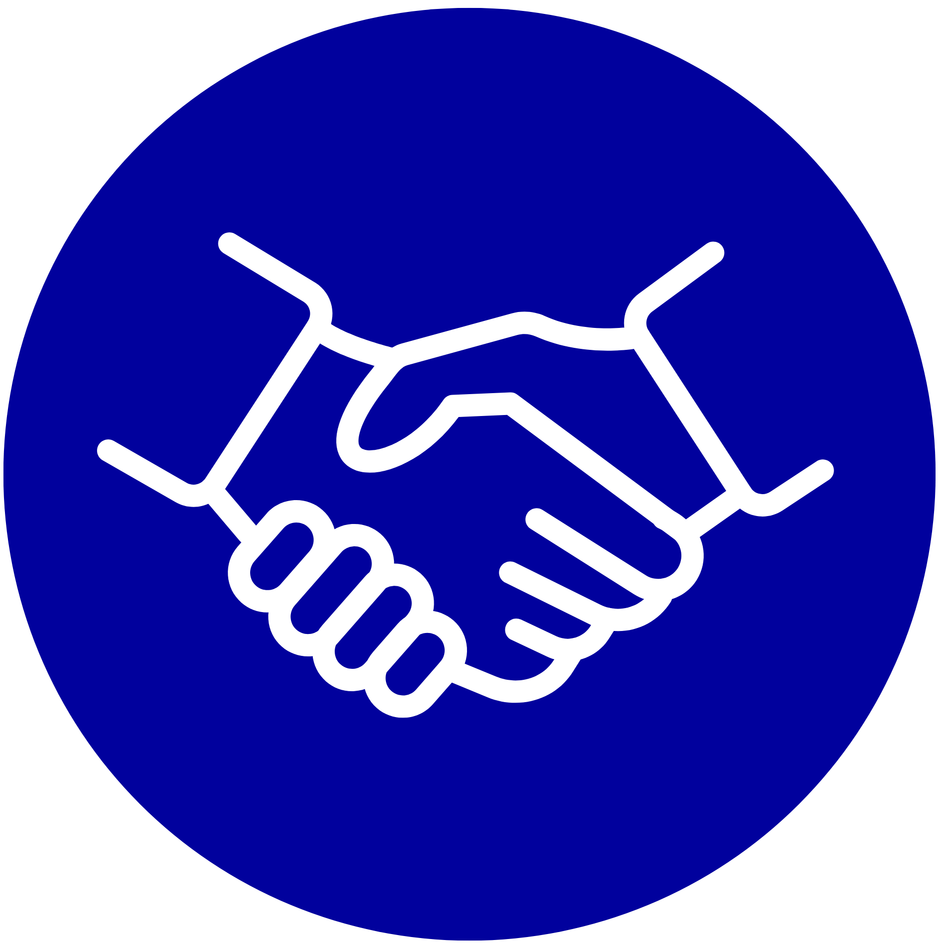 Icon of two hands shaking inside a blue circle.