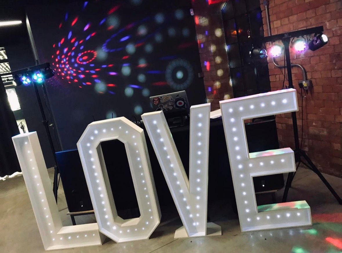 LOVE decorative letters with warm lighting for weddings and parties