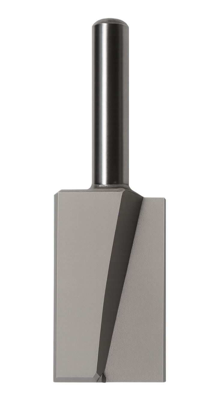 A close-up of a single metal cutting insert or tool blade with a clamping hole on a white background.