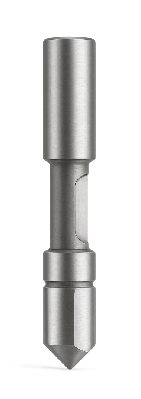 A close-up of a metallic dental bur used in dental drills.