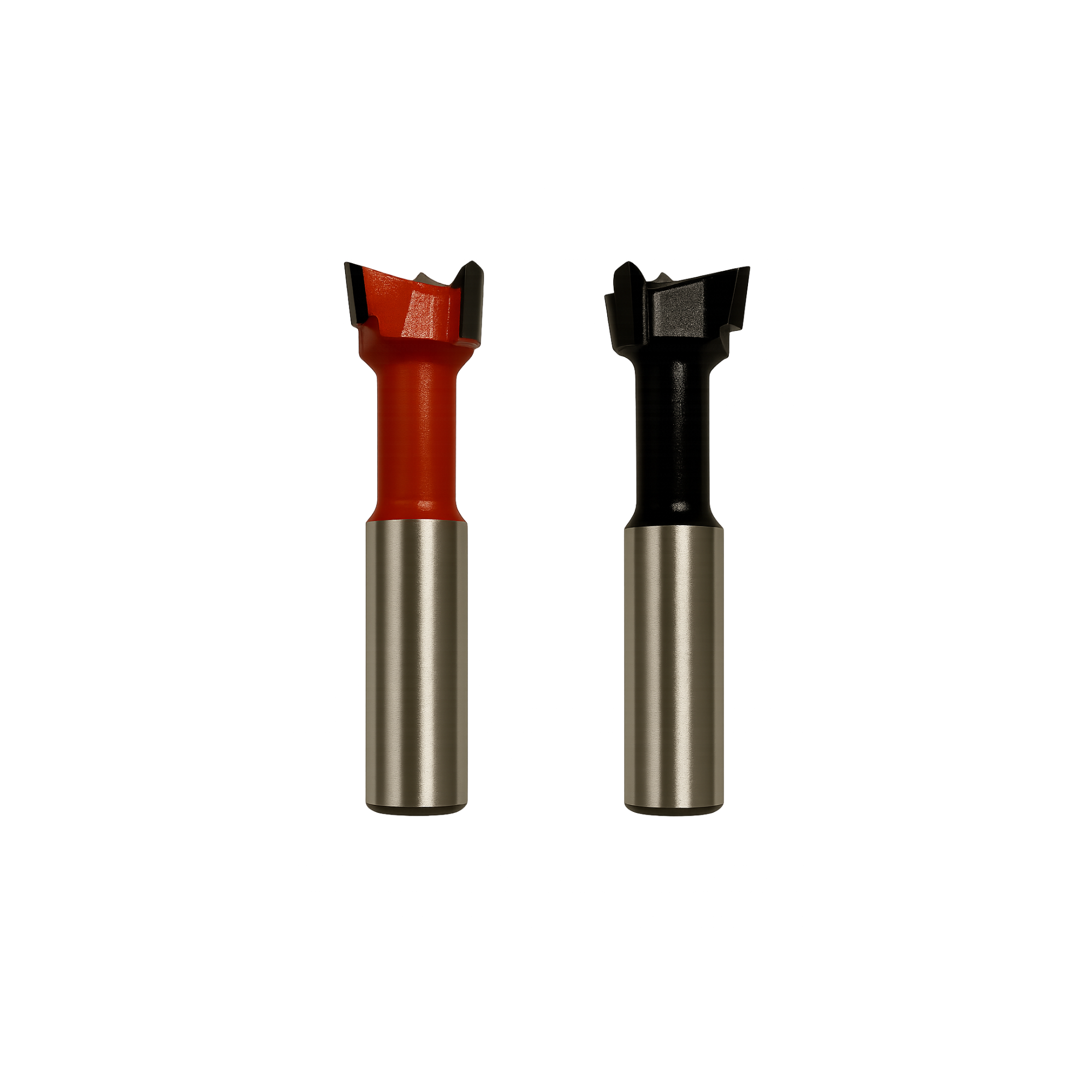 Two golf club shaft adapters, one with a red top and one with a black top, against a white background.