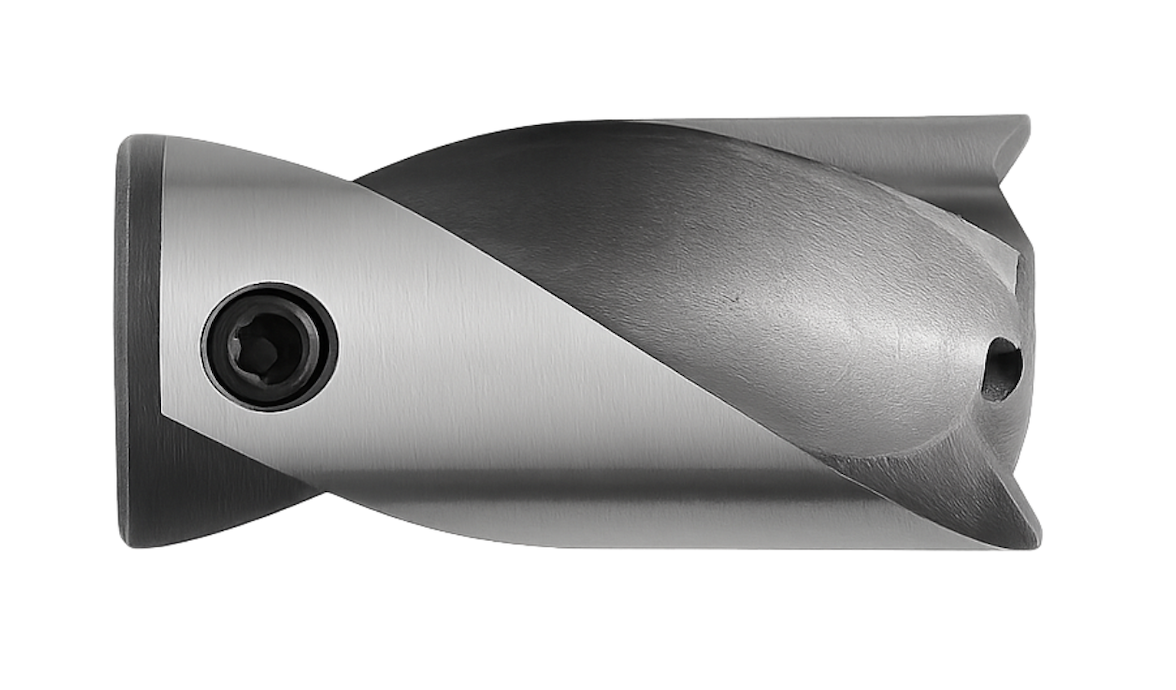 Close-up of a metal twist drill bit for drilling holes in hard materials.