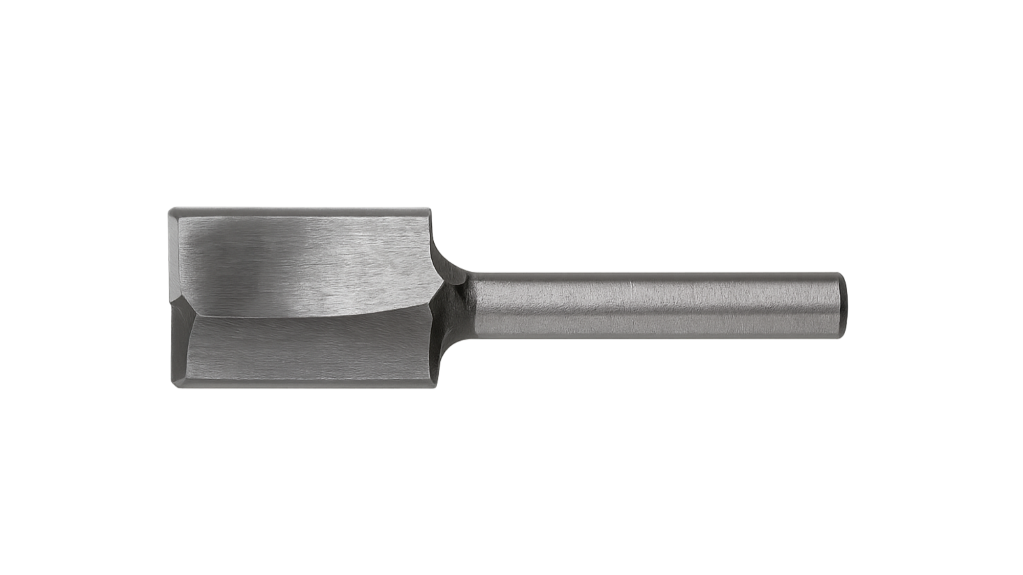 Metal drill bit with a cylindrical shank and a square and conical cutting end.
