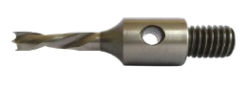 Close-up of a drill bit attached to a metal screw.