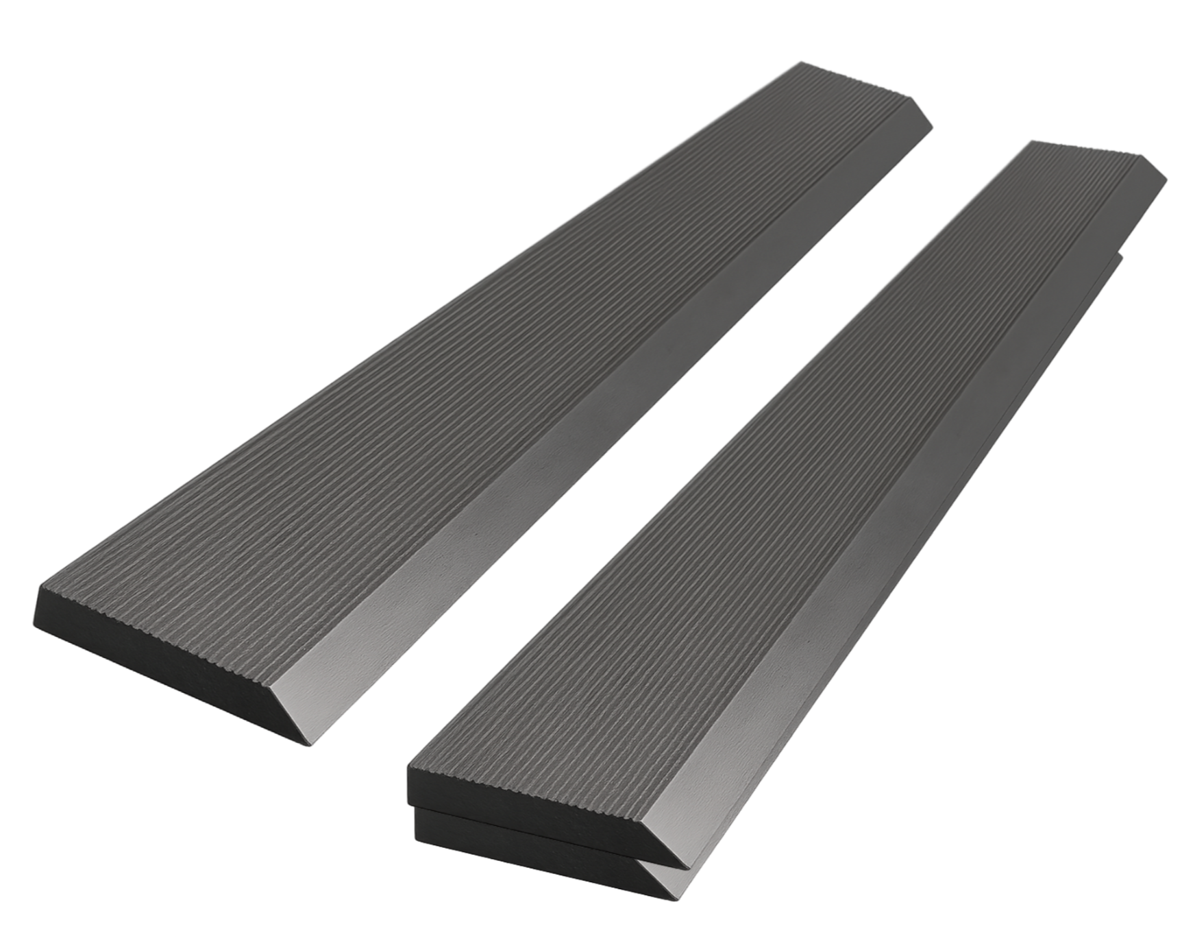 Two black rubber ramps with textured surfaces, designed for vehicle or wheelchair access.