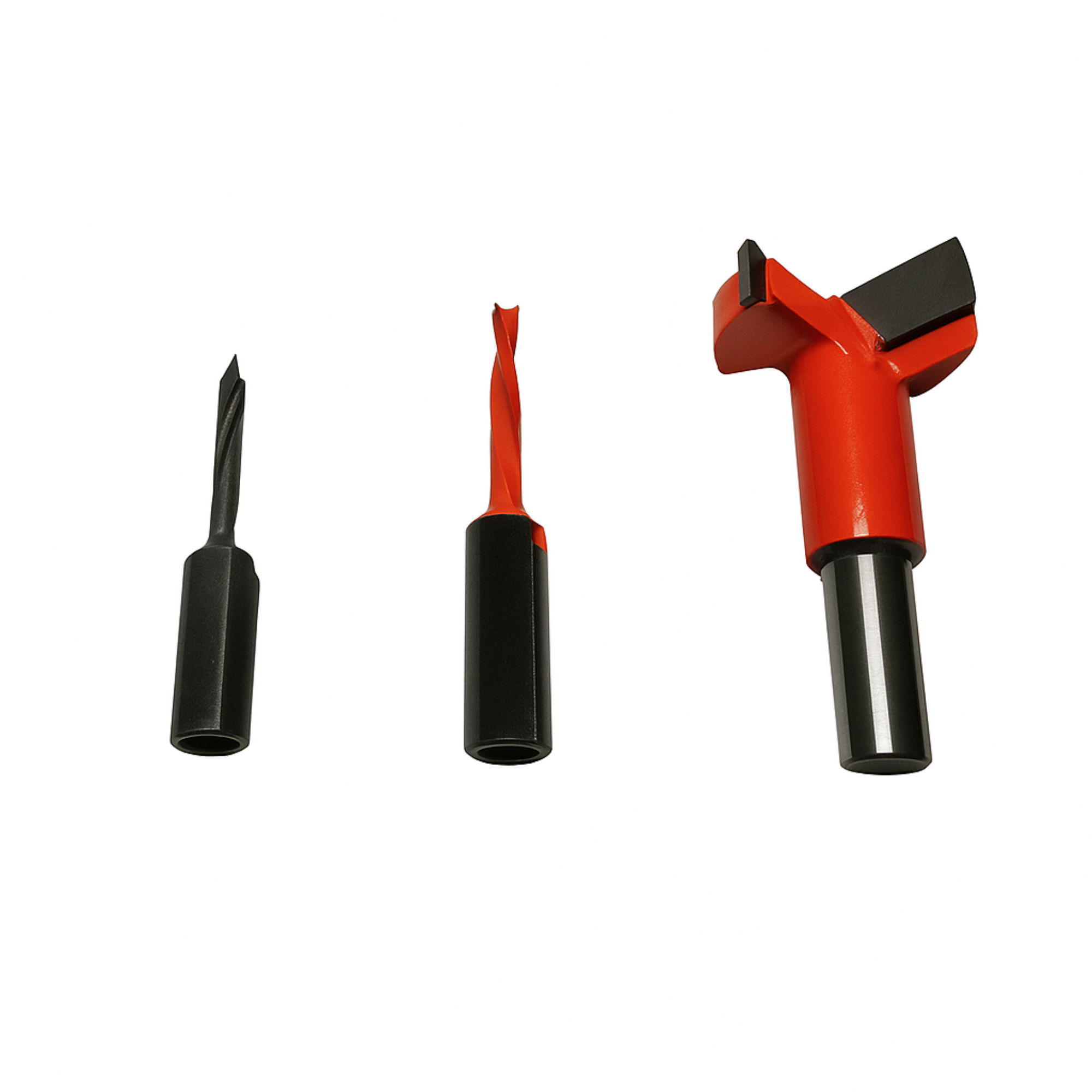 Three different industrial cutting tools with black handles, arranged from smallest to largest, against a white background.