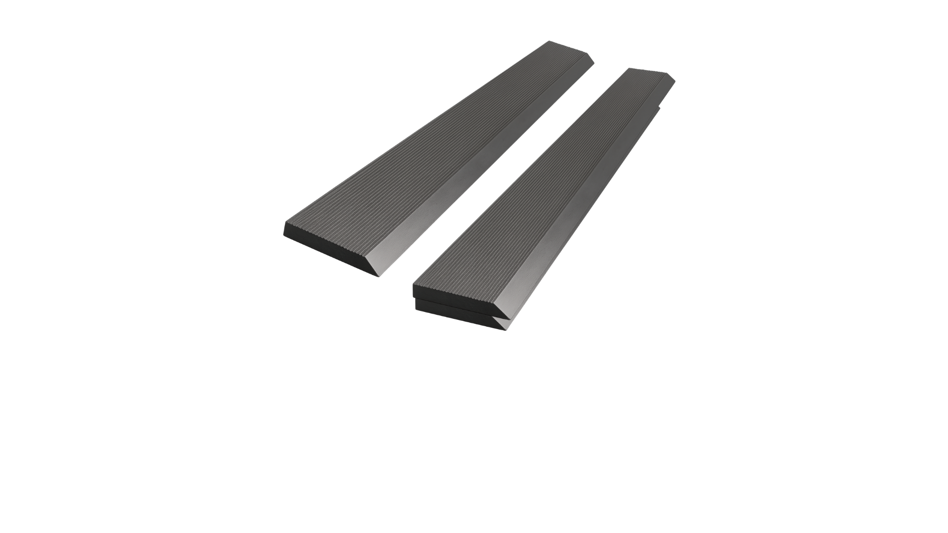 Two black ramp transition strips with textured surface