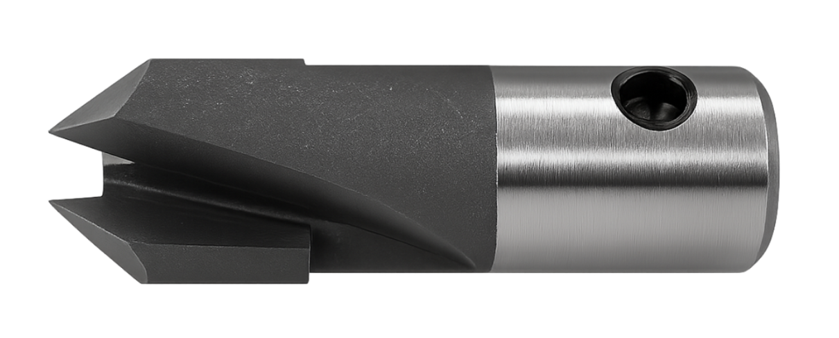 Close-up of a machine tool holder with a cutting insert for machining applications.