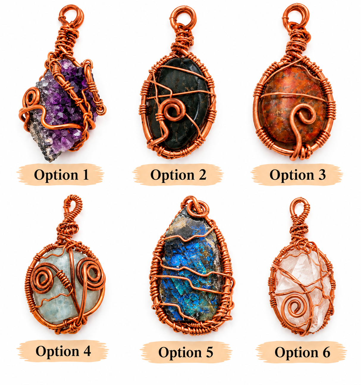 Copper Wrapped Crystal Pendants