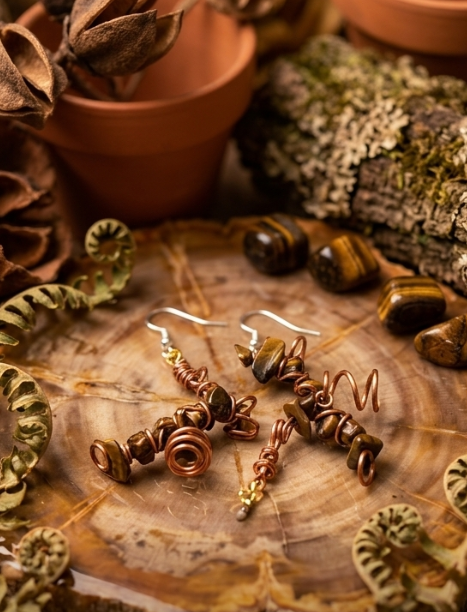 Artisan Wire-Wrapped Tiger's Eye Earrings