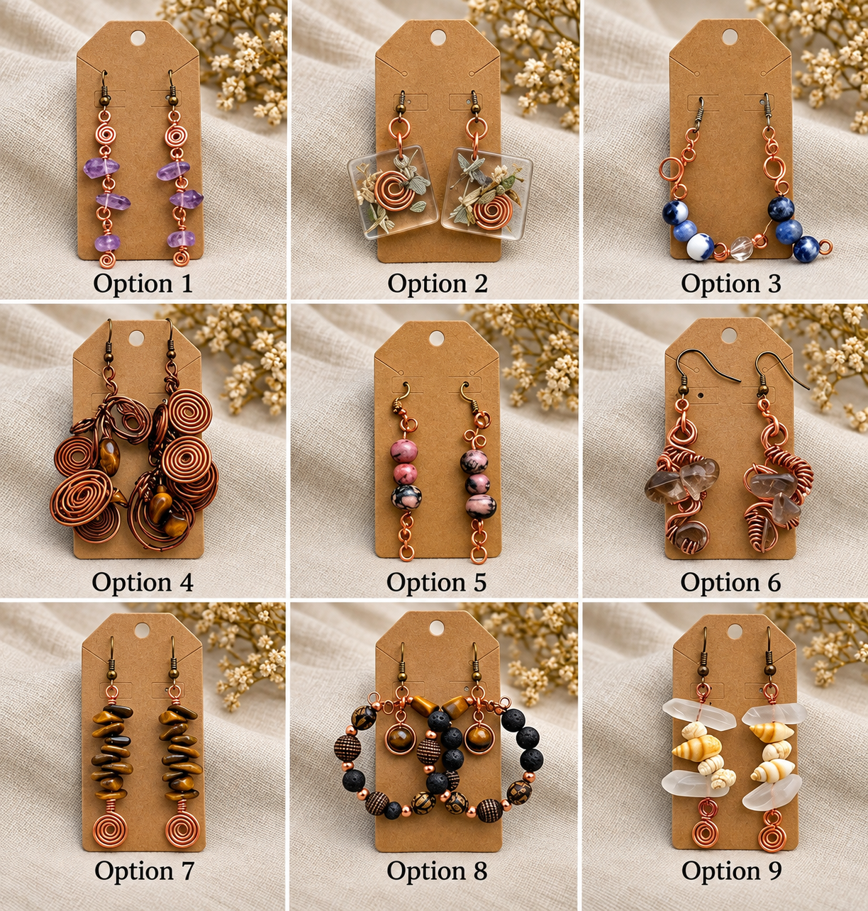 Handcrafted Copper & Gemstone Earrings