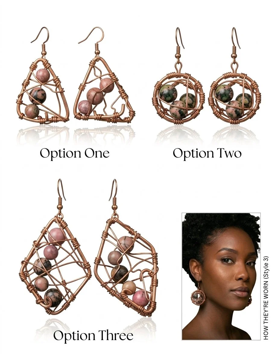 Handcrafted Copper Caged Gemstone Earrings