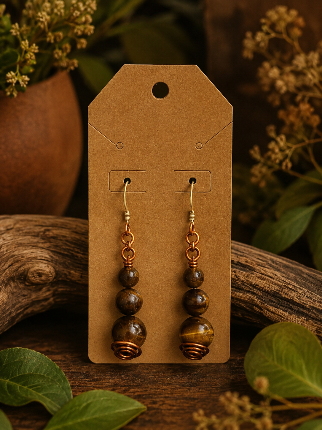 Golden Ground Tiger’s Eye Copper Earrings