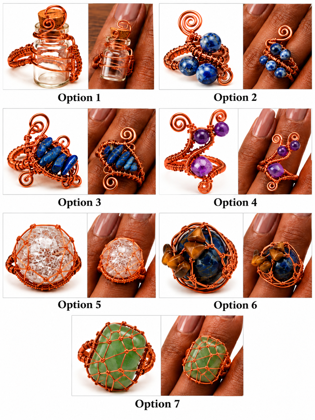 Rooted Crystal & Copper Rings