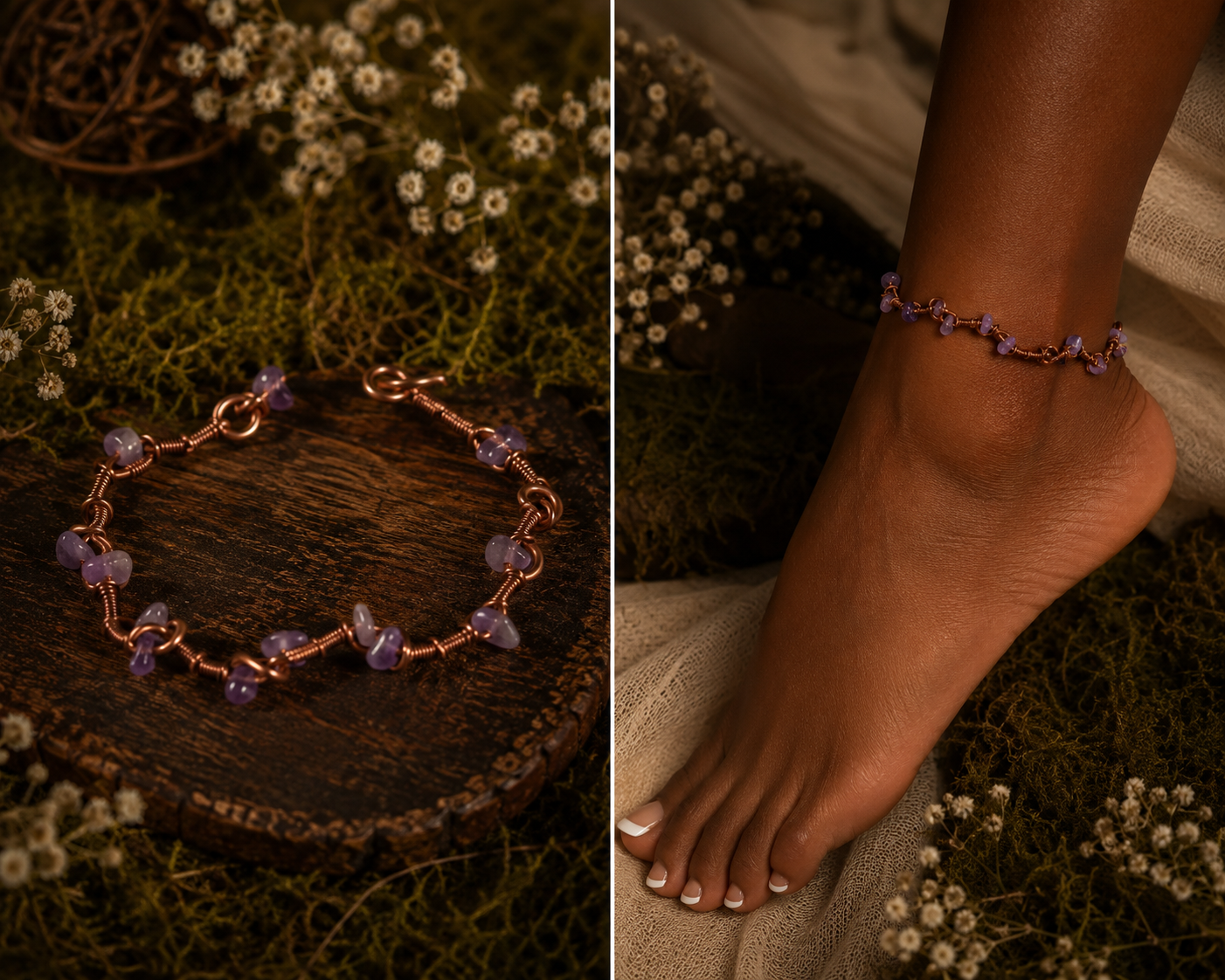 Amethyst Copper Anklet