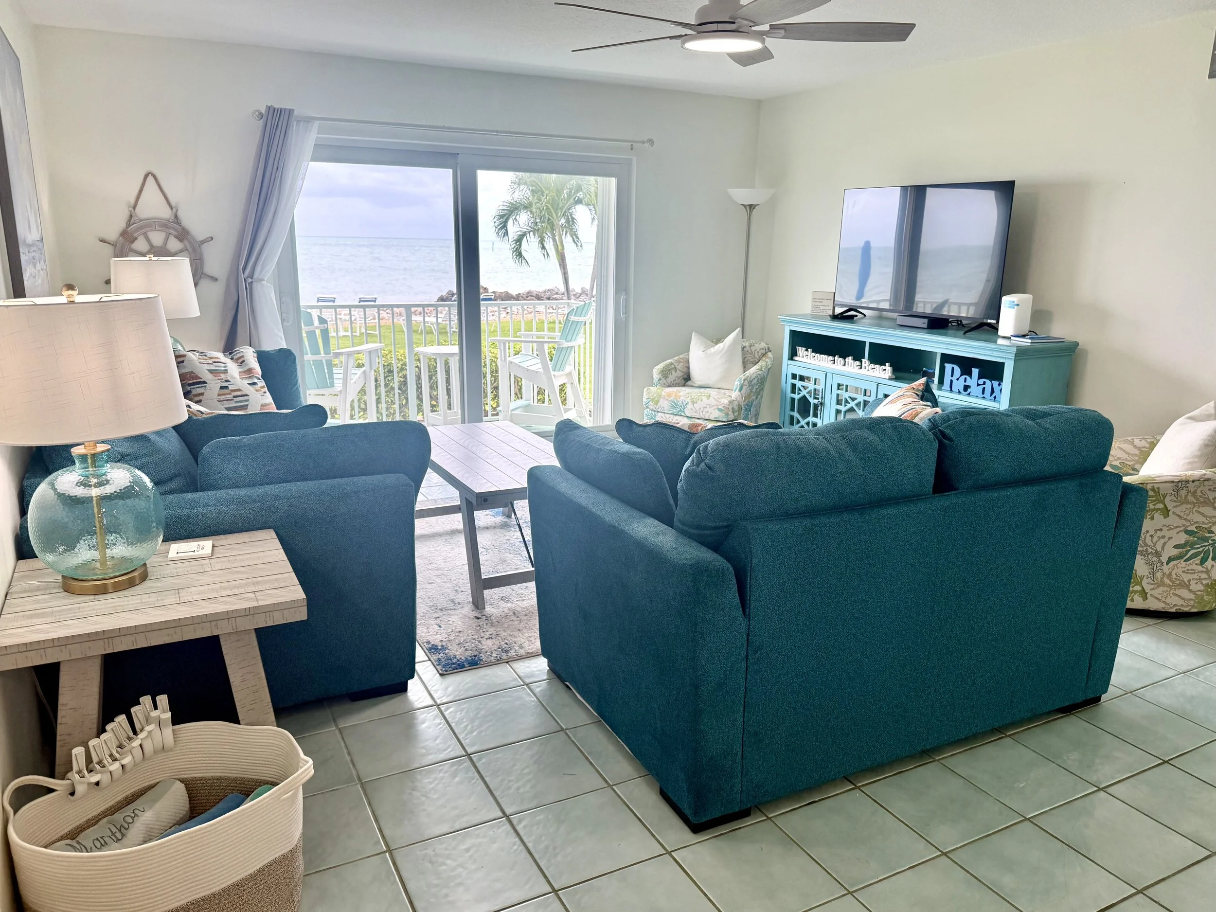 Living room with oceanfront view