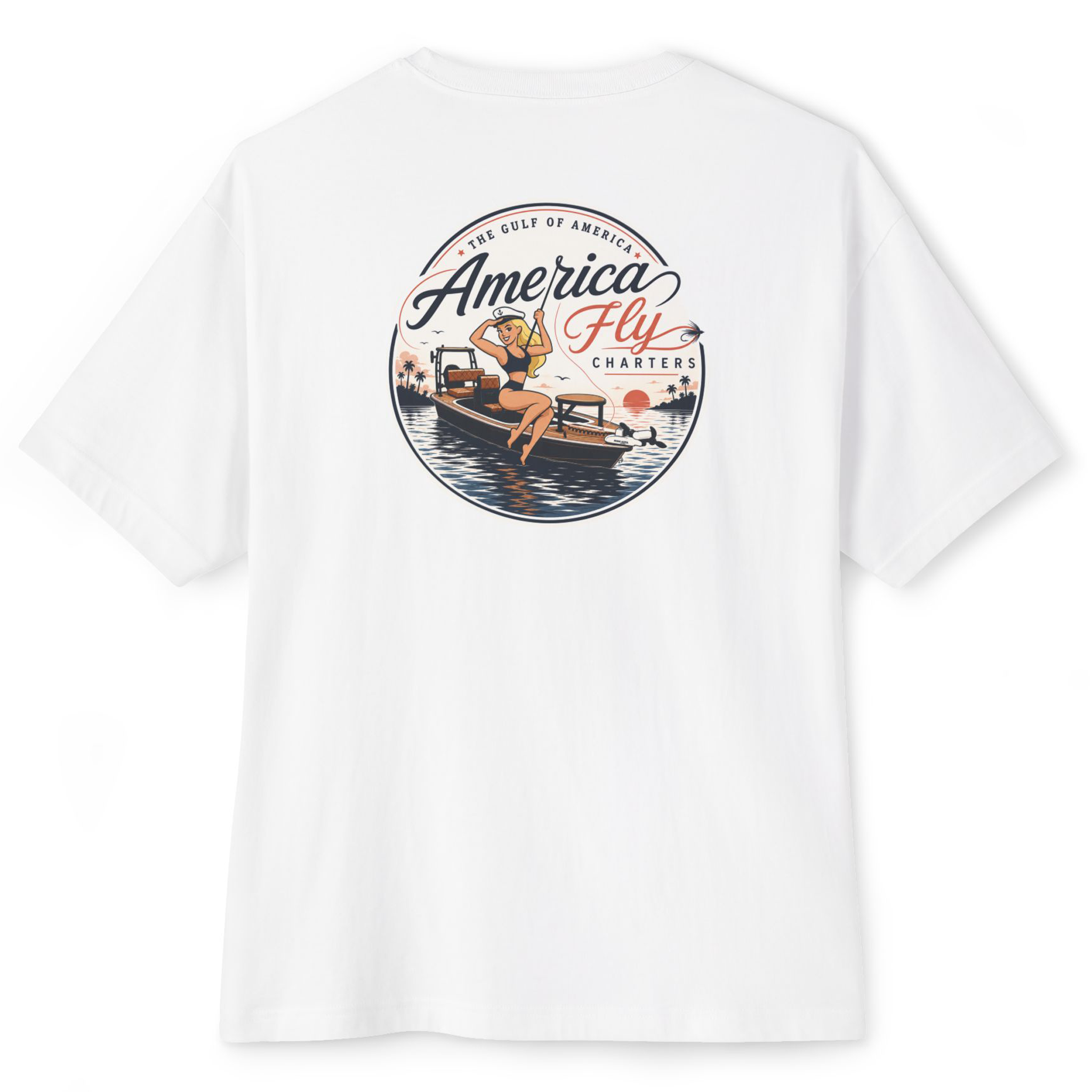 ON A BOAT SOMEWHERE UNISEX OVERSIZED BOXY TEE